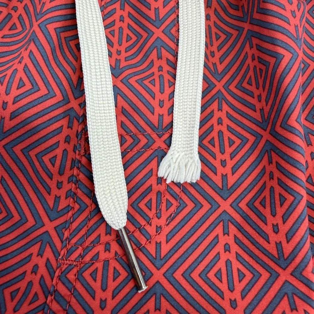 Fair Harbor Swim Trunks Mens Large Red Blue Geometric Lined Board Shorts Beach